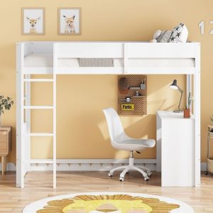 O.Ye Lit mezzanine enfant en bois 90 x 200cm Lit simple avec Bureau Escalier et Sommiers &agrave; lattes LIT MEZZANINE