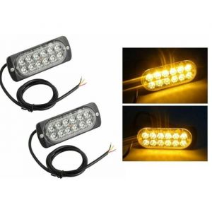 2 Feux de Pénétration LED Orange/Ambre 12W 12V 24V 12 LED Avertissement Stroboscopique 18 Modes de Flash Voiture Camion Agricole