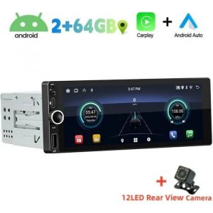Autoradio Bluetooth 1 Din CarPlay Android Auto sans fil Wifi Bluetooth mains libres GPS FM RDS 6.86 pouces IPS &eacute;cran 2+64G+Cam&eacute;ra