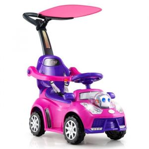 DREAMADE Voiture &agrave; Pousser pour Enfants Jouet 3 en 1 avec Toit R&eacute;glable Lumi&egrave;re & Rangement Sous Si&egrave;ge Poussette Glissante Rose