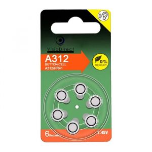 Lot de 6 Piles bouton Zinc Air Type A312/312 145V pour appareils auditifs compatibles PR41 - Visiodirect -