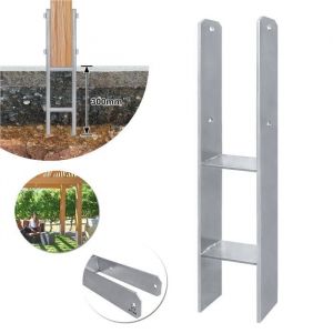 Supports de poteau en H - AUFUN - 91x600mm - Acier galvanisé - Lot de 4 - 4 trous de fixation