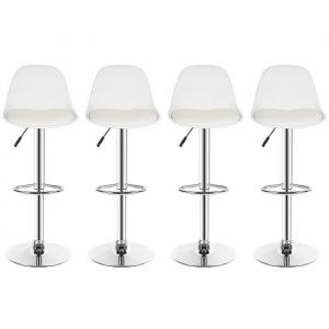 Lot de 4 Tabouret de bar rembourr&eacute; style moderne - Bilingda - R&eacute;glable en hauteur - Blanc - Simili