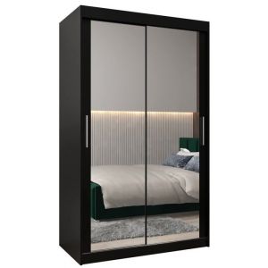 Armoire à 2 Portes Coulissantes avec Miroir, Tringle et Étagères - ABIKSMEBLE Tokyo 3 120 - 120x200x62 cm Noir