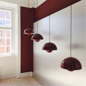 WOTTES Lustre Suspension Luminaire Moderne Style Scandinave 23*16CM Conception Lustre Pod E27 Métal Rouge 4pcs pour Cuisine