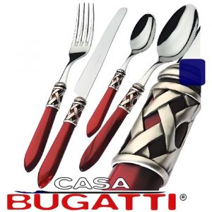 M&eacute;nag&egrave;re - BUGATTI - Aladdin - Acier massif 18/10 - Bordeaux - 24 pi&egrave;ces