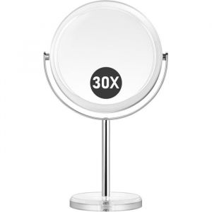 Miroir grossissant sur pied - HOLISANE - Double face 30x/1x - Pivot 360&deg; - Portable - Transparent - 325x20 cm - ABS