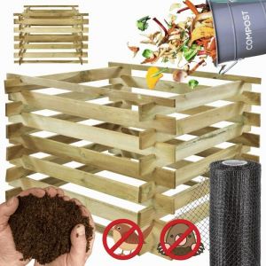 MODO24 Composteur de jardin en bois 600 L composteur bois impr&eacute;gn&eacute; modulable 70x100x100 cm montage sans clous naturel