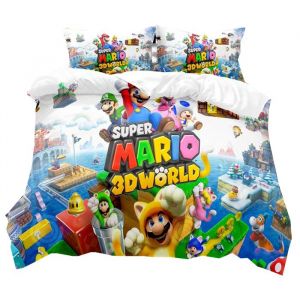 INN Housse de couette mario ensemble de literie basique trois pièces 140x200cm pour lit 2 personnes parure de lit 3D doux pour la