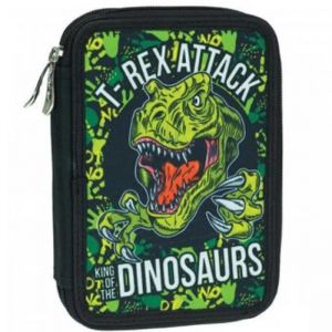 Trousse garnie - T-Rex - Dinosaure Attack - 18 CM - 2 compartiments - Zippée