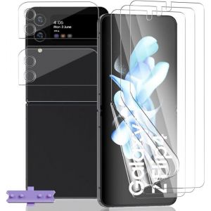 Protection DÉcran Pour Samsung Galaxy Z Flip 4 5G [3 Pièces] Hd Souple Tpu Film Et [2 Pièces] Verre Trempé Protecteur DObjectif