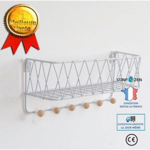 CONFO® Crochet nordique grille  forgé avec crochets au mur étagère blanche salon cuisine décoration murale organisateur de rangement