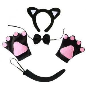 D&eacute;guisement chat 5 pi&egrave;ces &ndash; serre-t&ecirc;te oreilles queue gants pattes n&oelig;ud papillon &ndash; Halloween/f&ecirc;tes Label