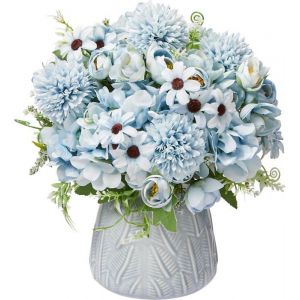 Lot de 4 bouquets de pivoines artificielles en soie bouquet dhortensias arrangement de fleurs artificielles bleu