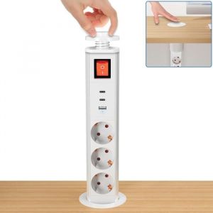 Prise de Table Encastrable Prise de Plan de Travail Cuisine USB-C PD 20W 3 Ports Blanc