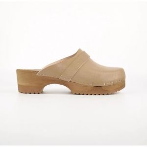 Sabot en cuir beige BOSABO - Semelle en bois flexible
