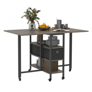 Table de salle &agrave; manger pliante Balconera table &agrave; abattant avec 6 roulettes et tiroirs de rangement ch&ecirc;ne gris et noir