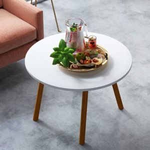 Table Basse en bois Ronde FLASIDU Blanc 60x60x50cm Convient pour 2-3 personnes  Facile à assembler durable surface lisse