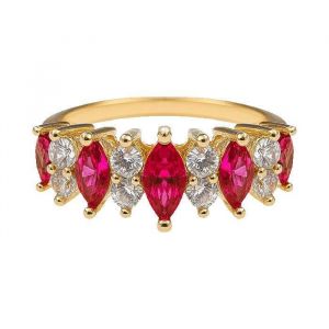 Bague Femme Plaqu&eacute; Or 18 Carats & Zirconium Rose &ndash; Bague &Eacute;l&eacute;gante Style Rubis &ndash; Bijou Chic et Raffin&eacute; &ndash; Cadeau Id&eacute;al