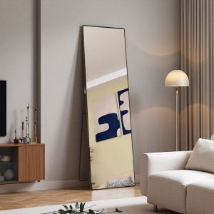 Miroir sur Pied Rectangle140x40 cm Grand Miroir Mural Miroir Pleine Longueur avec Cadre en Aluminium Noir