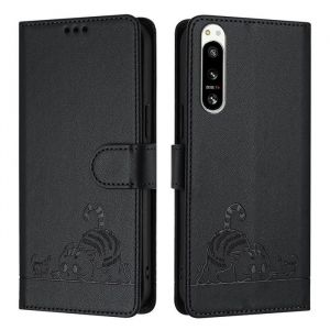 Coque pour Sony Xperia 5 IV 6.1 Housse en Cuir PU Fermeture Magn&eacute;tique RFID Blocage Portefeuille &Eacute;tui &agrave; Rabat -Chat noir MG67
