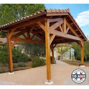 Carport Bois Douglas Fran&ccedil;ais 20 m&sup2; &ndash; 2 pentes faitage d&eacute;cal&eacute; &ndash; 4 poteaux &ndash; Abri voiture ext&eacute;rieur &ndash; Garantie 10 ans