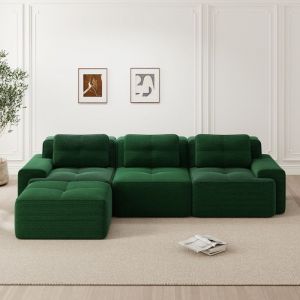 Canap&eacute; modulable d&eacute;soss&eacute; canap&eacute; 3 places en velours c&ocirc;tel&eacute; avec pouf canap&eacute; nuage avec accoudoirs larges aucun assemblage (Vert)