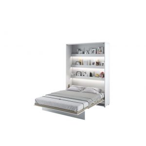 Lit escamotable 160 x 200 cm vertical avec LED ouverture pneumatique - blanc mat - SMART Blanc