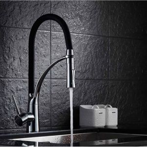 Robinet Cuisine mitigeur avec douchette Extractible en Silicone Noir Rabattable 360° Mitigeur pour Evier Chromé à Bras Rotat