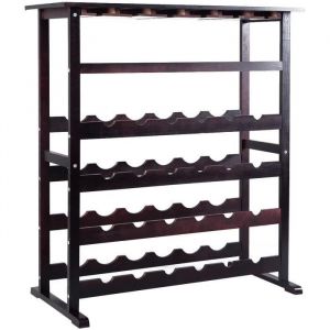 DREAMADE &Eacute;tag&egrave;re &agrave; Vin Casier &agrave; Bouteille en Bois de Rangement pour 24 Bouteilles et 18 Verres de Pied Meuble Convient Brun Fonc&eacute;
