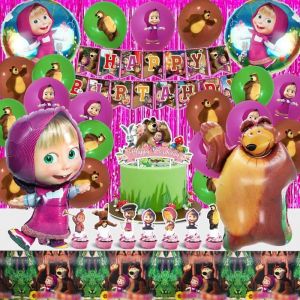 Kit Anniversaire Masha 50 Pièces - Décoration Ballons Nappe Topper Cupcake Pour Fille[B407]