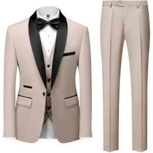 (Veste+Gilet+Pantalon+Noeud)Costume Homme Mariage Business Slim Fit Smoking Men Suits Beige XD42B