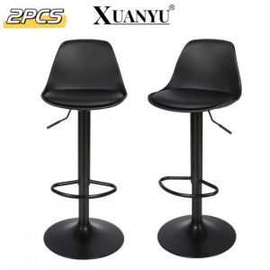 Tabouret de Bar Noir - XUANYU - R&eacute;glable en Hauteur - Lot de 2 - Avec Accoudoirs