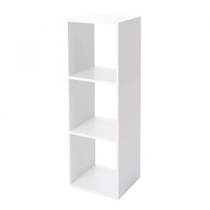 Étagère de 3 cubes à dos ouvert meuble colonne de rangement bibliothèque en bois coloris blanc - L 344 x p 32 x H 100.5 cm