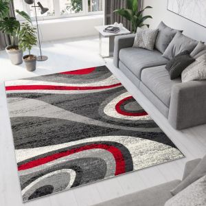 TAPISO Tapis Salon Poil Court DREAM Gris Foncé Rouge 100% Polypropylène Intérieur 150x300 cm