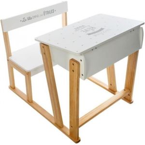 Bureau Enfant Pupitre Ecriture 63cm Blanc & Naturel