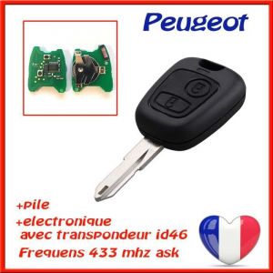 CLE VIERGE BOITIER PLIP CLEF + ELECTRONIQUE PEUGEOT 206 206CC CC 206SW 206+ a partir de 2001  à programmer Testé