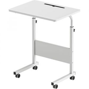 NEED Table pour ordinateur portable r&eacute;glable en hauteur avec emplacement pour tablette 60 x 40 cm sur roulettes blanc