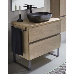 Meuble de salle de bain Toronto avec 2 tiroirs chêne nordique + vasque à poser - Longueur 80 x Hauteur 87,5 x Profondeur 46,5 cm