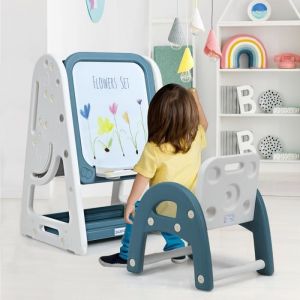 DREAMADE Tableau de Dessin Magnétique pour Enfant avec Étagère à LivreTable à Dessin & Chaise avec Hauteur &Inclinable Réglable