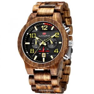 Montre homme de marque de luxe montres en Bois de z&egrave;bre - chronographe date etanche  Top qualit&eacute;