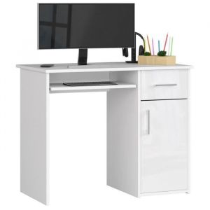 Bureau informatique multimédia avec rangement - GST-1 90 cm Blanc - Meuble de Bureau Ordinateur idéal pour tout espace