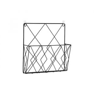 Porte-revues mural m&eacute;tal 2 crochets pour magazines/livres/documents noir suspendu Label