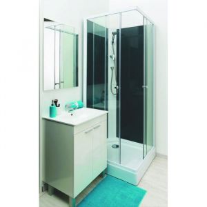 ONDEE ZEN Cabine de douche MINEA - Avec silicone - Profilés aluminium - En kit - Fond gris - 80x80cm