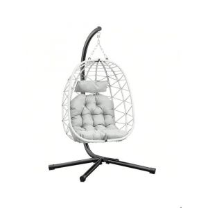 DWVO Fauteuil œuf suspendu Balancelle avec Coussin Gris 150kg max. pour Jardin Patio extérieur intérieur