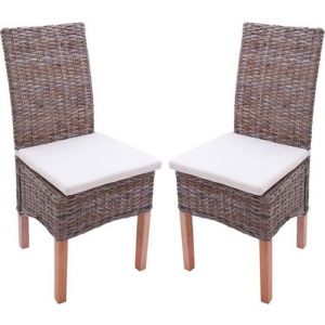 Chaises salle &agrave; manger - M44 - Rotin Kubu/Bois - Lot de 2 - Marron