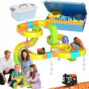 Circuit Voiture 167 Pi&egrave;ces Magn&eacute;tique Modulable 3D Avec Train &Eacute;lectrique Anti-Gravity Cubes Embo&icirc;tables Pistes Flexibles Et