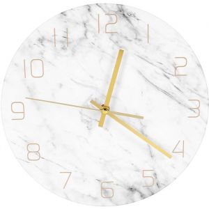 Quartz Analogique Calme Marbre Horloge Murale 3D Chic Blanc Marbre Imprimer Moderne Rond Mur Montre Nordique Crativit Dcor PZCC