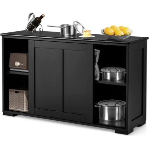 GOPLUS Buffet de Cuisine-2 Etagères-106x33x625CM-Porte Coulissante-Tablette Hauteur Réglable-Bahut Bas/Commode Cuisine-Noir