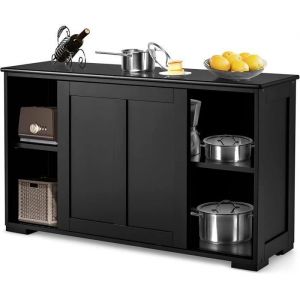 GOPLUS Buffet de Cuisine-2 Etagères-106x33x62,5CM-Porte Coulissante-Tablette Hauteur Réglable-Bahut Bas/Commode Cuisine-Noir